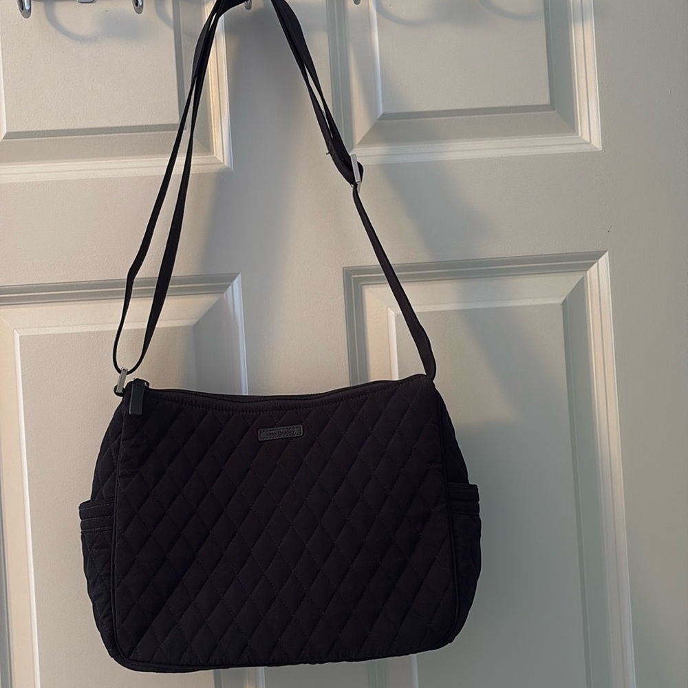 Vera Bradley black quilted zippered shoulder bag adjustable strap like new